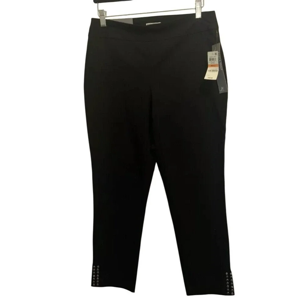 Jm Collection‎ Women's Pants Black Stretch Work Pant Sz Sm - Med Studded Ankle